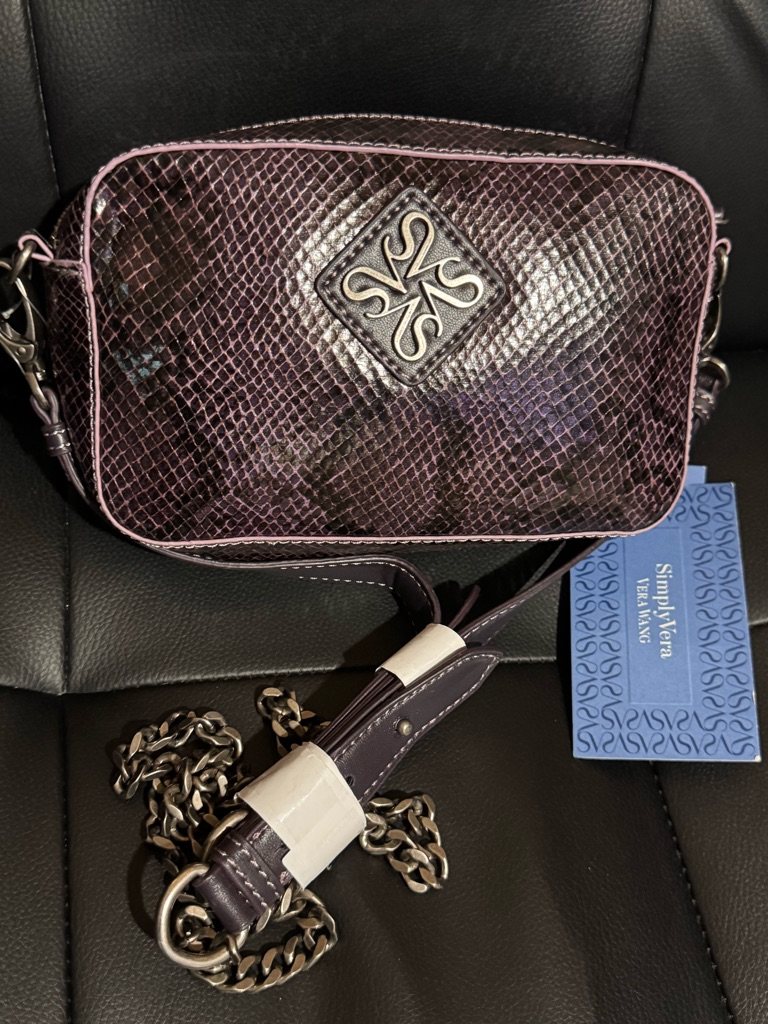 Simply Vera Vera Wang Eggplant Faux Snake-Embossed Crossbody Bag W/ Chain Strap